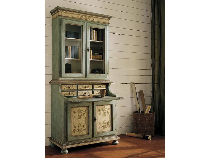 Libreria Collezione esclusiva in legno scontata -30%: scopri Scrittoio stile veneziano con alzata laccato con decori