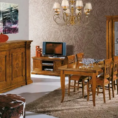 Soggiorno completo in legno stile classico Sala da pranzo completa con motivi d'intarsio scontata del 45% Artigianale