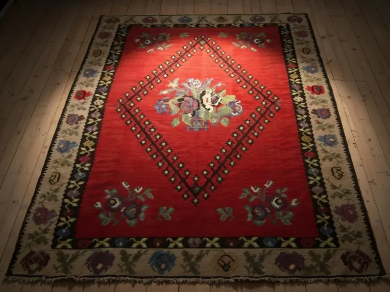 Tappeto classico Kilim, tappeto orientale rombo centrale, rug Tisca a prezzo scontato