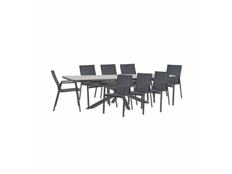 Tavolo da giardino Tavolo pascal allungabile 200-26 cm con 8 poltrone krion antracite a marchio Bizzotto a prezzo scontato