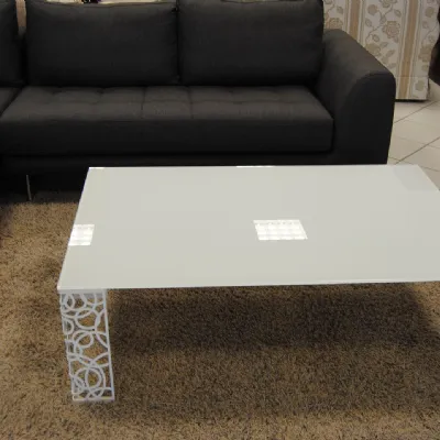 Tavolino 120x80 con gamba lavorata  con piano in vetro scontato del -45 %
