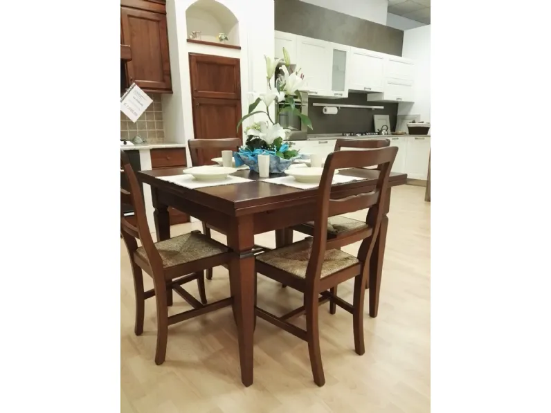 Tavolo in legno quadrato Arcadia con 4 sedie Artigianale in offerta outlet