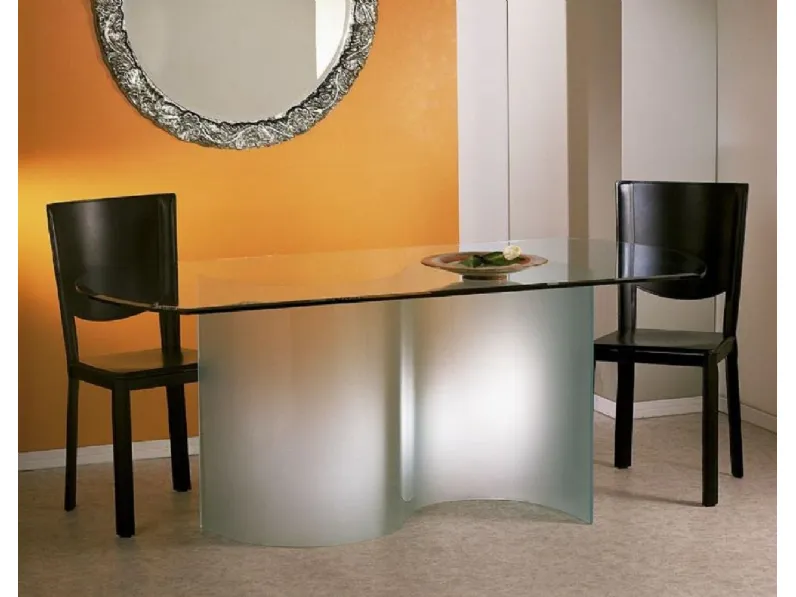Tavolo rettangolare Tavolo da pranzo mod.saturno con base in vetro curvato in promo-sconto del 45% Artigianale scontato del 50%