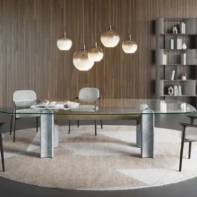 Tavolo con piano in vetro sagomato di Cattelan italia a PREZZO OUTLET 