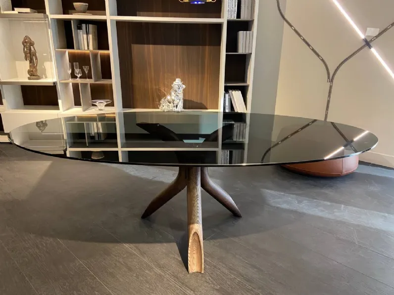 Tavolo con piano in vetro ellittico di Colico a PREZZO OUTLET 