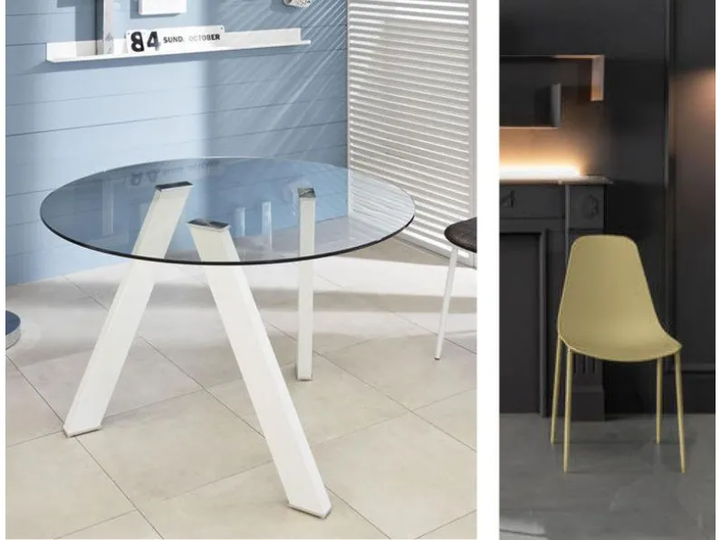 EGOONM Tavolo da Pranzo Rotondo in Vetro e 4 Sedie da Pranzo Design Scandinavo per Cucina Sala da Pranzo Bianco Ristorante 