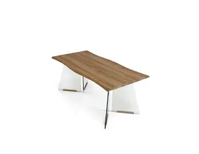 Tavolo in legno e resina rettangolare Tavolo con base in vetro Collezione esclusiva in offerta outlet