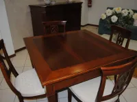 Tavolo classico quadrato completo di 4 sedie collezione Palazzo Alfieri in noce intarsiato