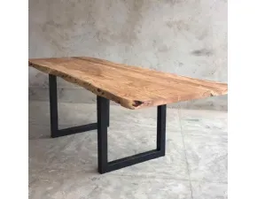 Tavolo in legno rettangolare Industrial allungabile taglio vivo Outlet etnico a prezzo ribassato