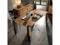 Tavolo in legno rettangolare Rovere vecchio con metallo antico allungabile Md work in offerta outlet