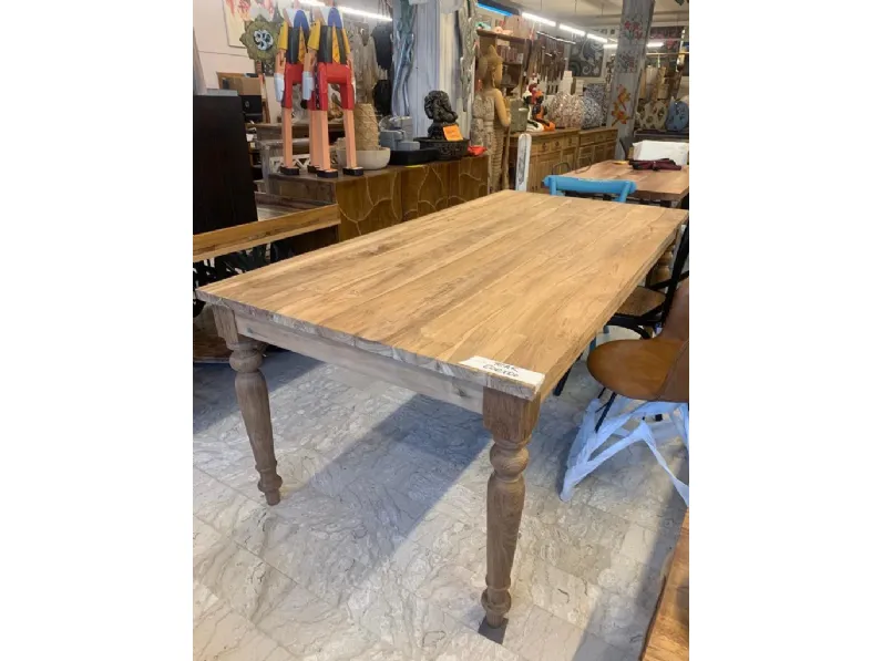 Tavolo rettangolare in legno Tavolo fisso teak 200 di Outlet etnico in Offerta Outlet