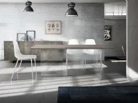 Tavolo in legno rettangolare Tavolo massello finitura beton con base in vetro Mottes selection in Offerta Outlet