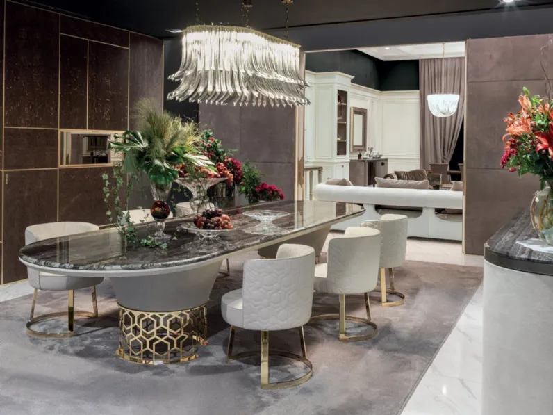 Tavolo in marmo sagomato Piano palissandro struttura nabuk pelle luxury maxi  Md work in offerta outlet