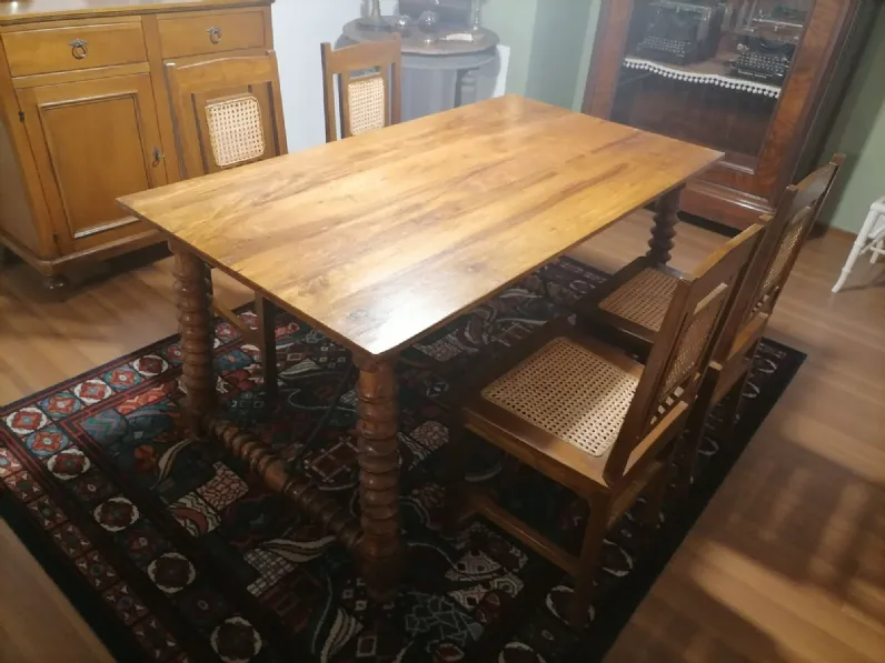 Tavolo in legno rettangolare Tavolo in teak e 4 sedie inserti paglia di vienna Artigianale a prezzo scontato