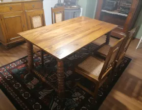 Tavolo in legno rettangolare Tavolo in teak e 4 sedie inserti paglia di vienna Artigianale a prezzo scontato