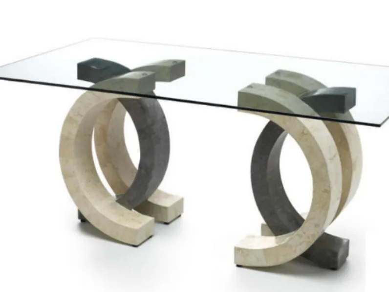 Tavolo rettangolare in vetro Olimpia Stones in Offerta Outlet