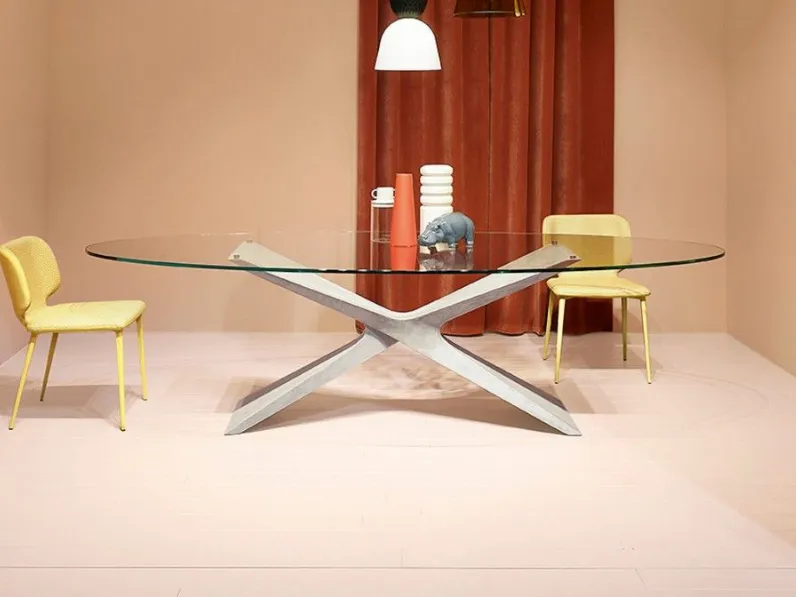 Tavolo ovale in vetro Blueye di Md work in Offerta Outlet
