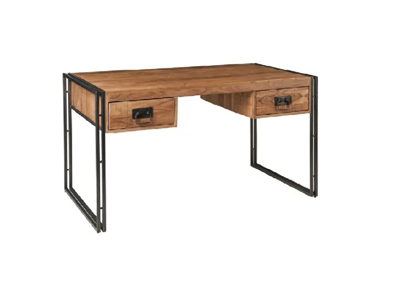 Tavolo rett. in legno, scrivania ind. in legno/ferro, 2 cassetti. Outlet etnico, prezzi scontati!