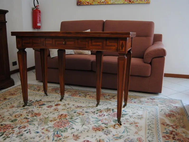 Tavolo in legno rettangolare Tavolo consolle classico crestan in noce intarsiato Artigianale in offerta outlet