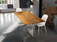 Tavolo rettangolare con basamento centrale Tavolo in legno massello con base in vetro Mottes selection scontato