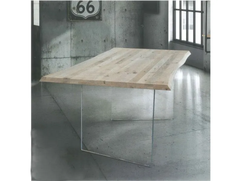 Tavolo rettangolare in legno  atelier in massello e cristallo -art.809 Artigianale in Offerta Outlet