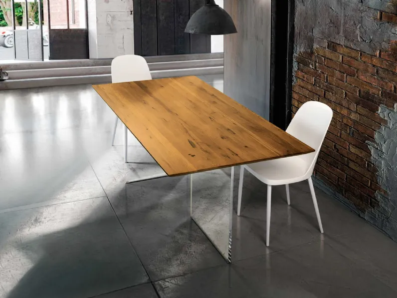 Tavolo Tavolo con base in vetro Collezione esclusiva in legno e resina Fisso scontato 40%