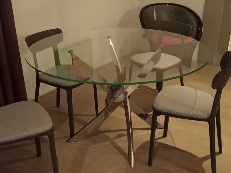 Tavolo rotondo in vetro Barone di Bontempi in Offerta Outlet