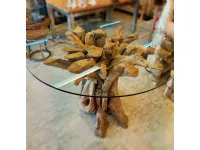 Tavolo rotondo in vetro Radice teak-pezzo unico Artigianale in Offerta Outlet