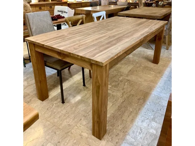 Tavolo Tavolo fisso teak 200 cm  Outlet etnico in legno Fisso scontato 33%