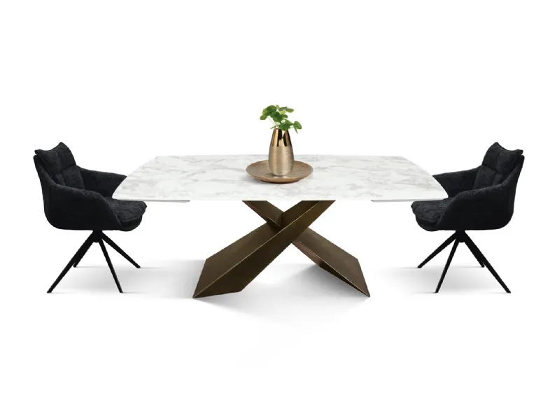 Tavolo ellittico in ceramica Tavolo in ceramica bianco arabesco  di Mobilificio bellutti in Offerta Outlet