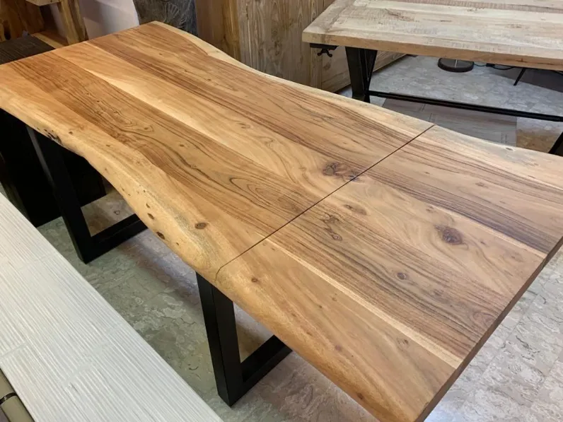 Tavolo in legno rettangolare Tavolo industrial allungabile nature Outlet etnico in offerta outlet