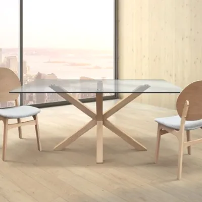 Tavolo rettangolare Tavolo legno massello piano vetro  Md work scontato del 45%