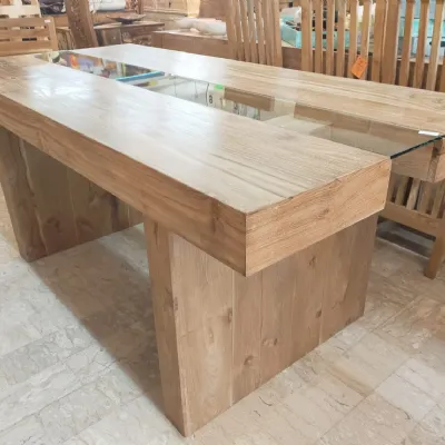 Tavolo rettangolare in legno Teak massello con vetro Artigianale in Offerta Outlet