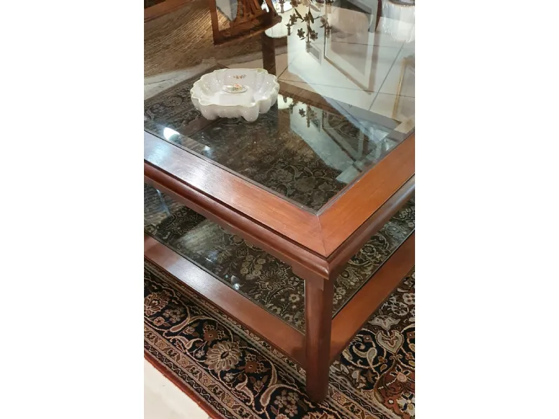 Tavolino Artigianale modello Mogano e vetro molato in OFFERTA OUTLET