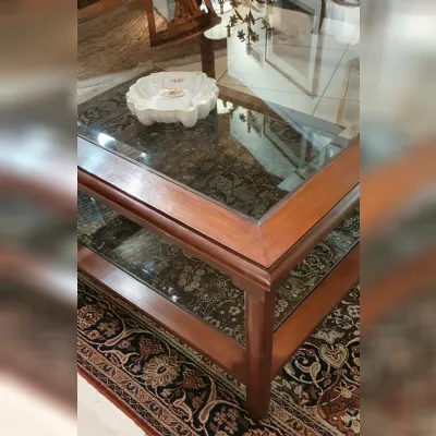 Tavolino Artigianale modello Mogano e vetro molato in OFFERTA OUTLET
