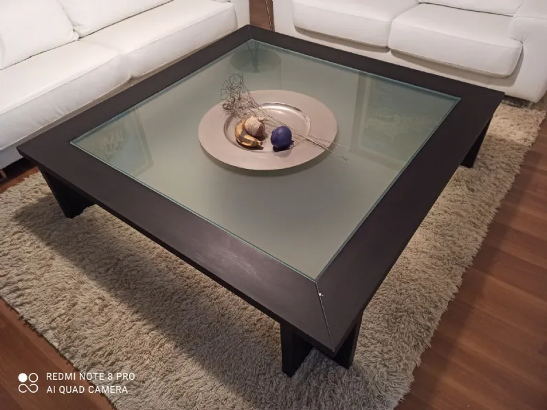 Tavolino Artigianale modello Laccato nero e piano in vetro in OFFERTA OUTLET