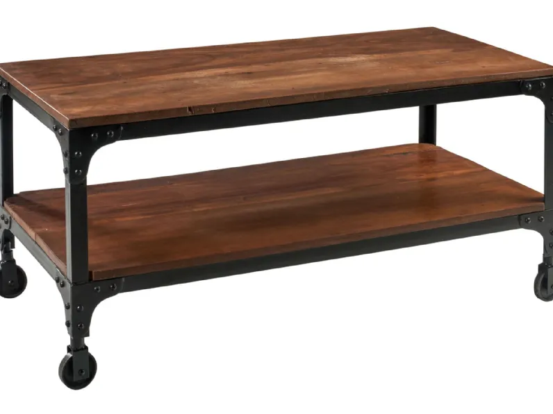 Tavolino Tavolino  industriale rettan doppio ripiano c/ ruote legno  e ferro  del marchio Outlet etnico a prezzi outlet