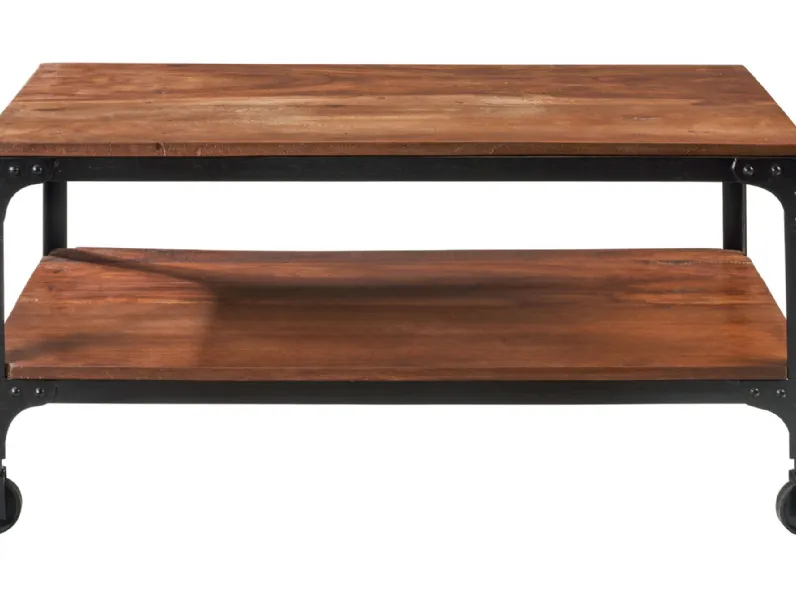 Tavolino Tavolino  industriale rettan doppio ripiano c/ ruote legno  e ferro  del marchio Outlet etnico a prezzi outlet