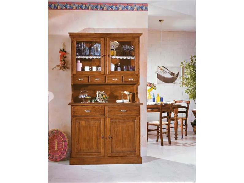 Vetrinetta Buffet con sopralzo a vetri e cassettini  porta-spezie in legno toulipire in promo-sconto del 40% Artigiani veneti in stile classico a prezzi outlet