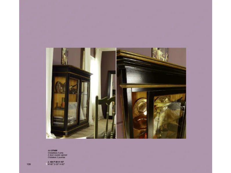 Porta tv classico con vetrine laterali, con decori dorati