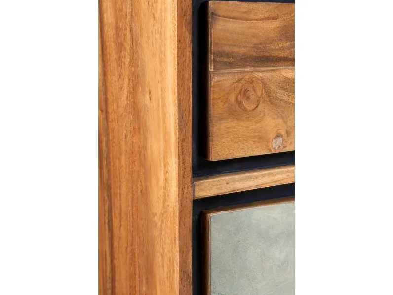 Vetrinetta Vetrina industrial in legno e ferro  con anta effetto ardesia  Outlet etnico in legno a prezzo Outlet