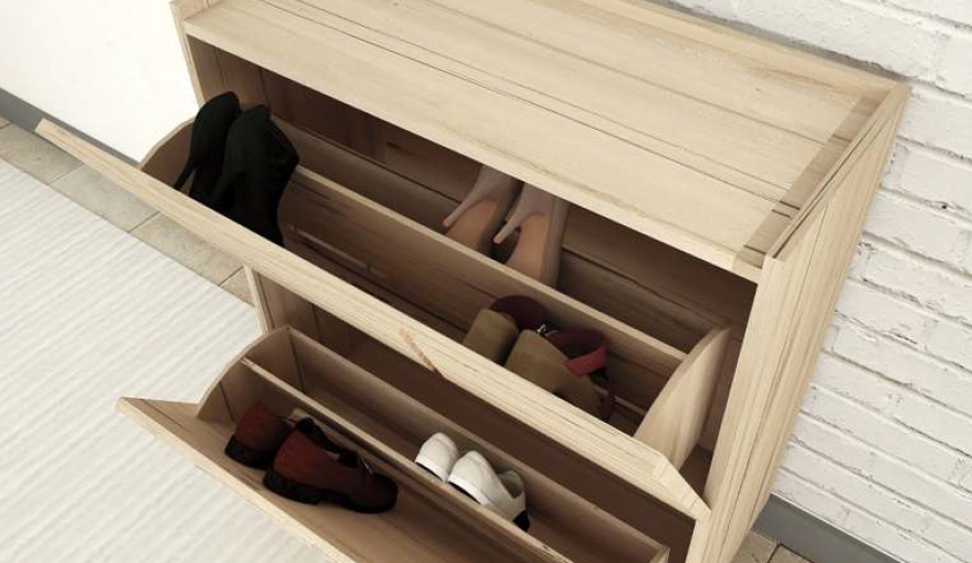 Scarpiera In Legno Massello Made In Italy - Con 2 Ante A Ribalta E Cassetto, Arte Povera