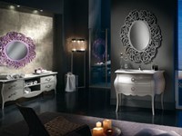 Mobile da bagno in legno bombato con due cassettoni e specchiera completo