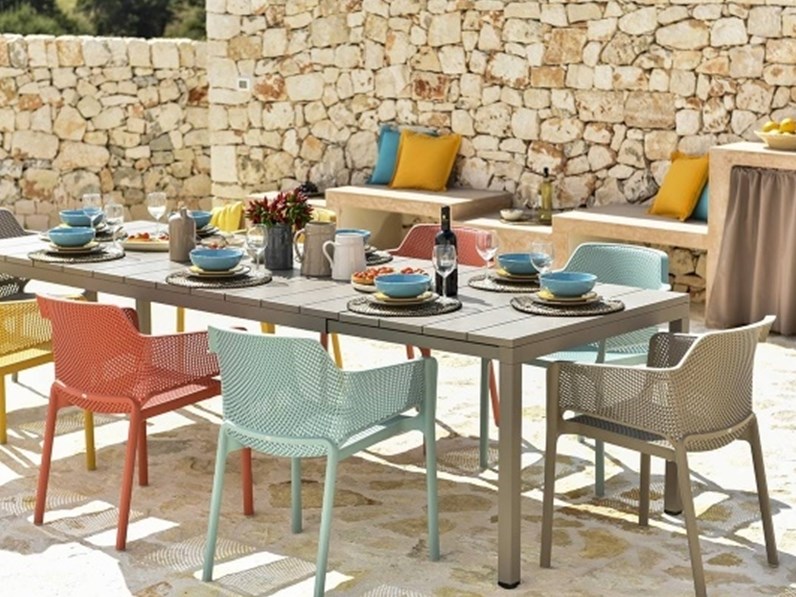 Set tavolo rio alu 210/ 280 + 8 sedie nat multicolore Nardi outdoor