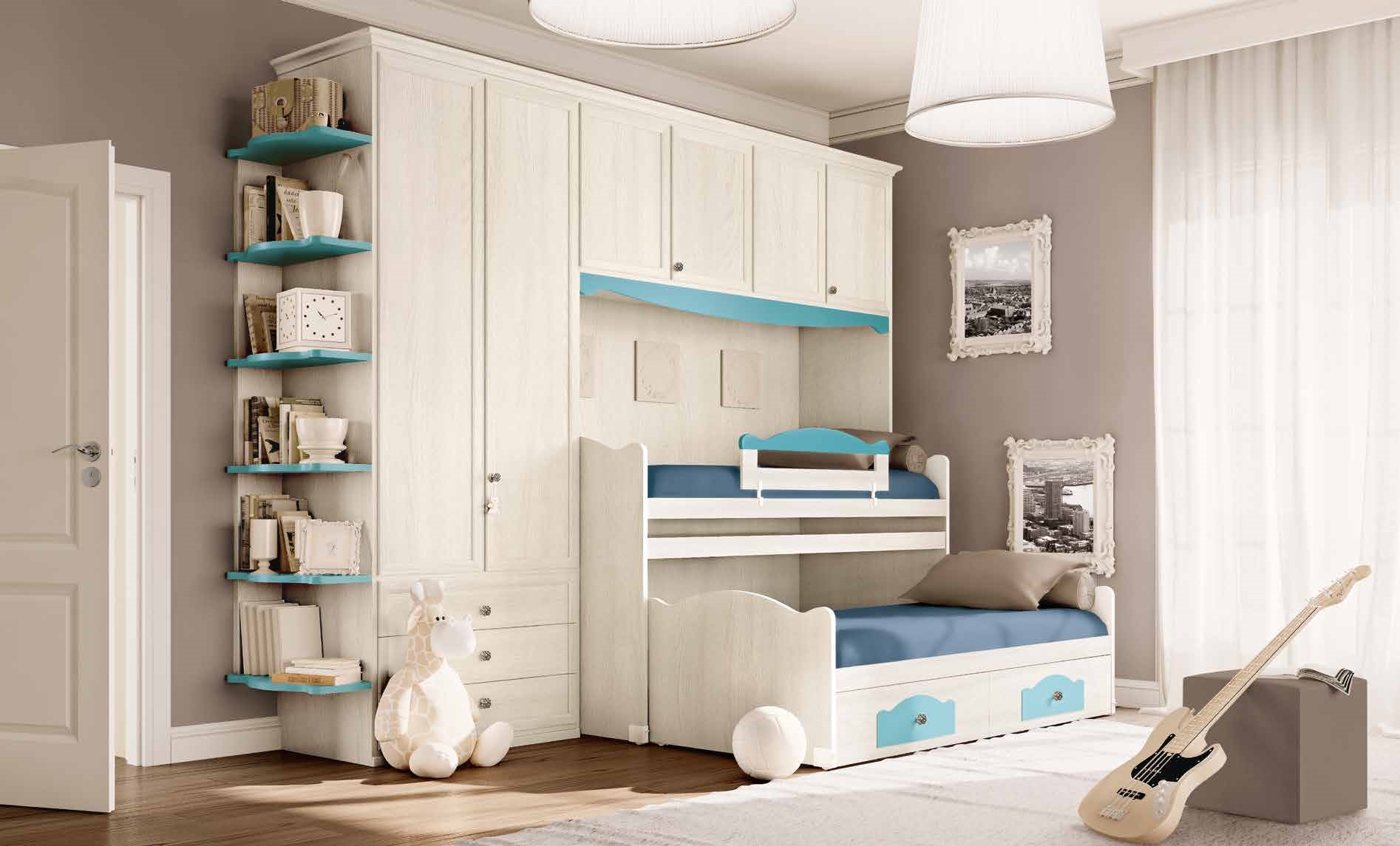 Cameretta a ponte in legno laccata beige con letti estraibili ...