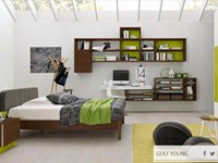 Cameretta Colombini modello Y516 linea Golf. Cameretta comprensiva di: panchetta, letto, armadio, libreria, scrivania, sedia e comodino.
