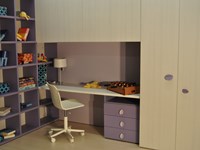 Cameretta Nidi Scontata 62 % - scrivania, cassettiera, libreria a giorno, elementi a ponte
