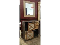 Mobile con ripiani e anta scorrevole industrial ferro e legno Moderno Legno Consolle con anta unica scorrevole