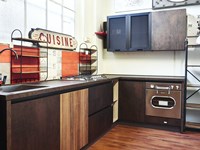 cucina moderna angolare industriale stile in offerta completa di elettrodomestici candy vintage inox