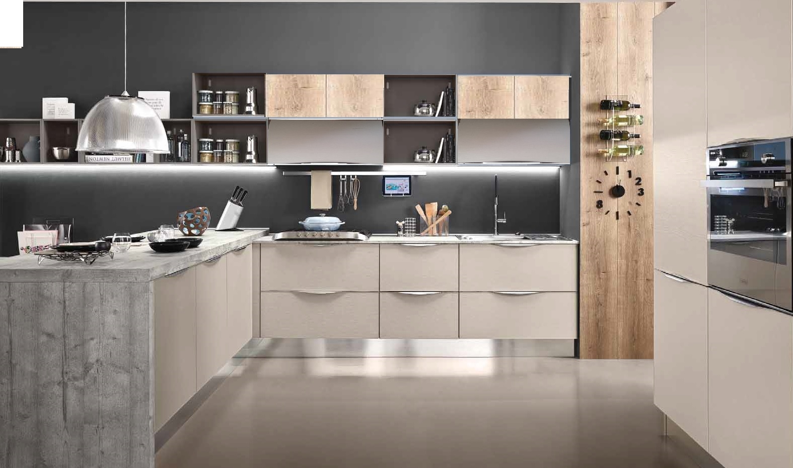 Cucina con penisoia essenza rovere e frassin canapa maniglia ...